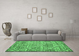 Machine Washable Abstract Emerald Green Contemporary Area Rugs in a Living Room,, wshcon1240emgrn