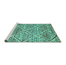 Sideview of Machine Washable Abstract Turquoise Contemporary Area Rugs, wshcon1240turq
