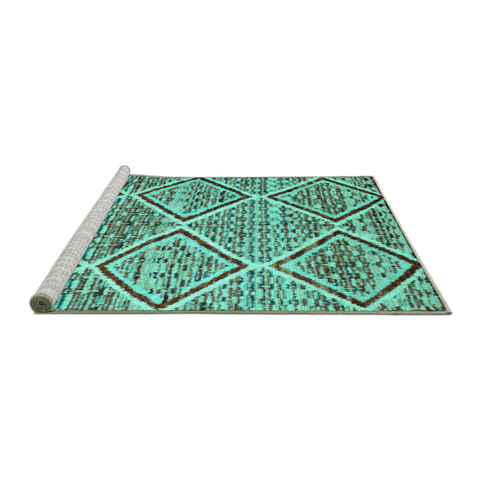Sideview of Machine Washable Abstract Turquoise Contemporary Area Rugs, wshcon1240turq