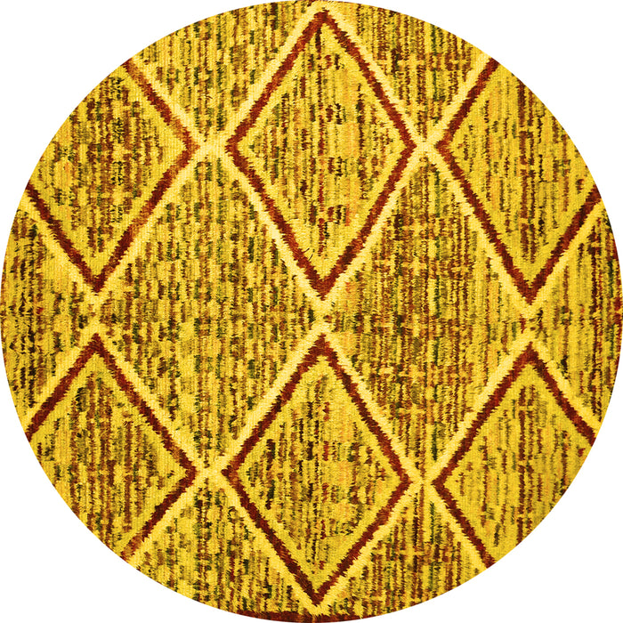 Round Machine Washable Abstract Yellow Contemporary Rug, wshcon1240yw
