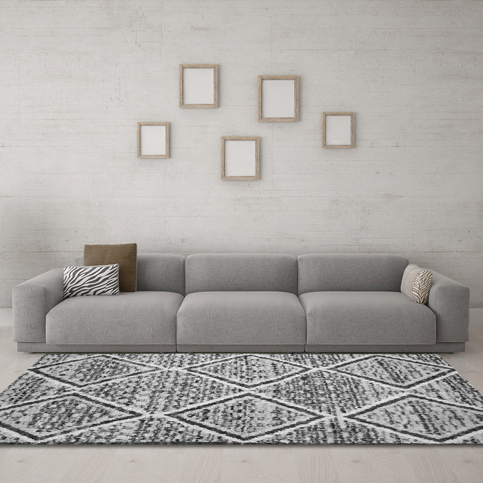 Machine Washable Abstract Gray Contemporary Rug in a Living Room,, wshcon1240gry