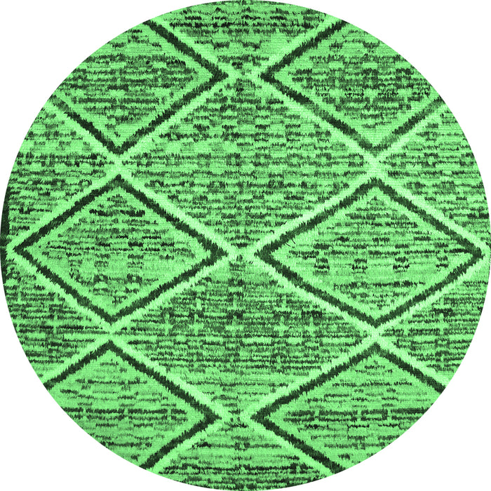 Round Machine Washable Abstract Emerald Green Contemporary Area Rugs, wshcon1240emgrn