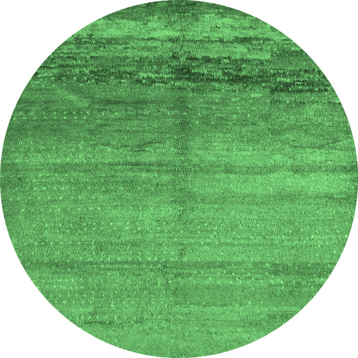 Round Machine Washable Abstract Emerald Green Contemporary Area Rugs, wshcon1241emgrn