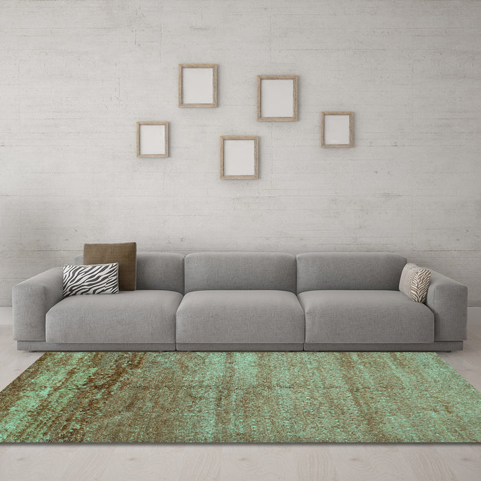 Machine Washable Abstract Turquoise Contemporary Area Rugs in a Living Room,, wshcon1241turq