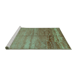 Sideview of Machine Washable Abstract Turquoise Contemporary Area Rugs, wshcon1241turq