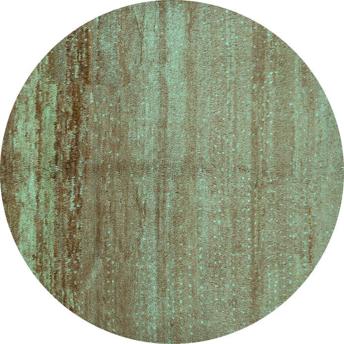 Round Abstract Turquoise Contemporary Rug, con1241turq