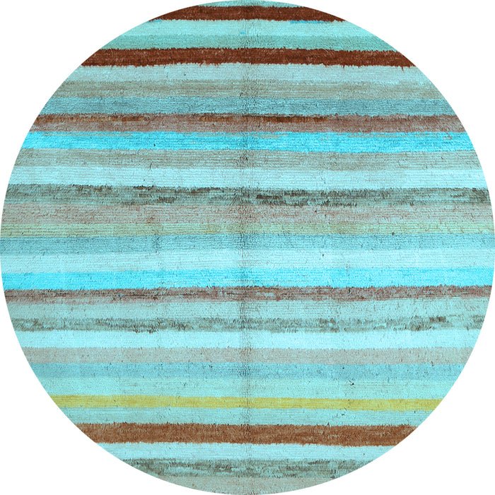 Round Machine Washable Southwestern Light Blue Country Rug, wshcon1242lblu