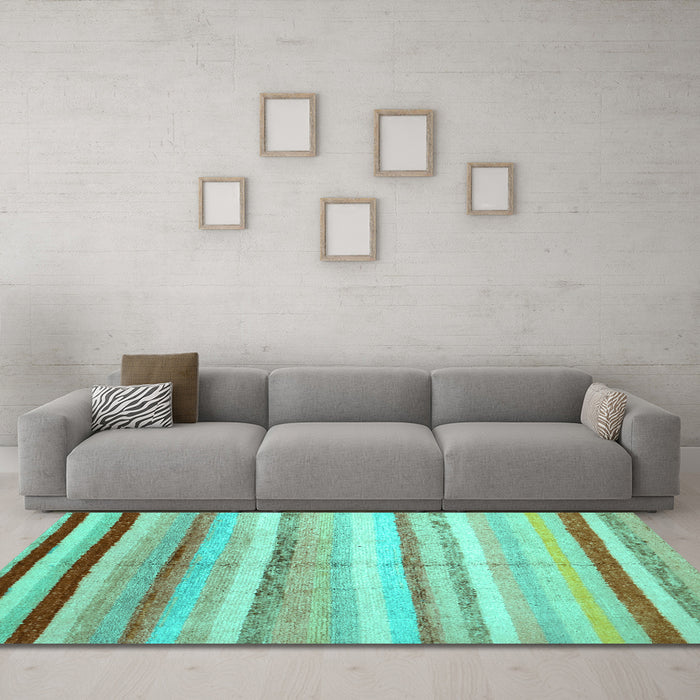 Machine Washable Southwestern Turquoise Country Area Rugs in a Living Room,, wshcon1242turq