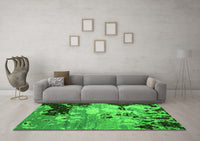 Machine Washable Abstract Green Contemporary Rug, wshcon1243grn