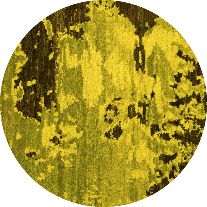 Round Machine Washable Abstract Yellow Contemporary Rug, wshcon1243yw