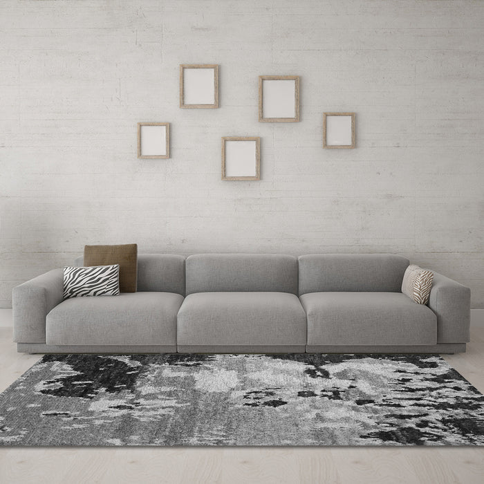 Machine Washable Abstract Gray Contemporary Rug in a Living Room,, wshcon1243gry