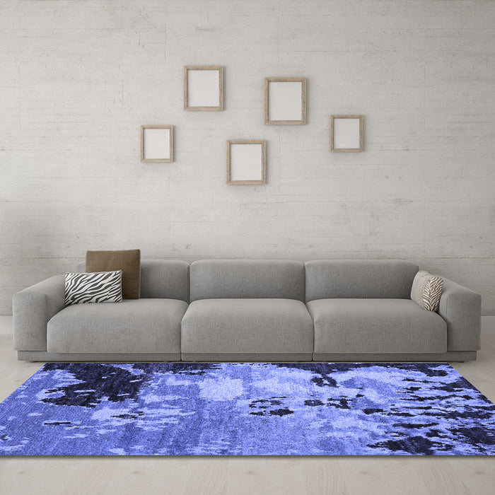 Machine Washable Abstract Blue Contemporary Rug in a Living Room, wshcon1243blu
