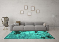 Machine Washable Abstract Turquoise Contemporary Rug, wshcon1243turq