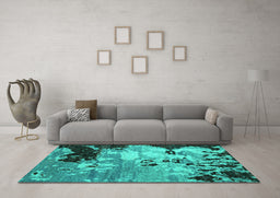 Machine Washable Abstract Turquoise Contemporary Area Rugs in a Living Room,, wshcon1243turq
