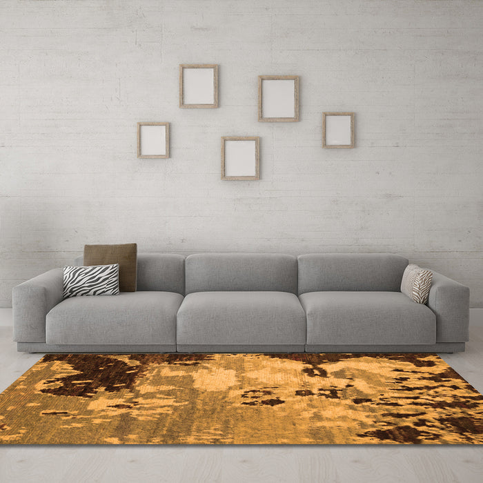 Machine Washable Abstract Orange Contemporary Area Rugs in a Living Room, wshcon1243org