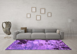 Machine Washable Abstract Purple Contemporary Area Rugs in a Living Room, wshcon1243pur