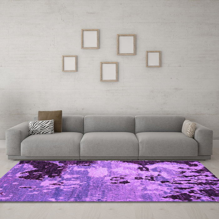 Machine Washable Abstract Purple Contemporary Area Rugs in a Living Room, wshcon1243pur