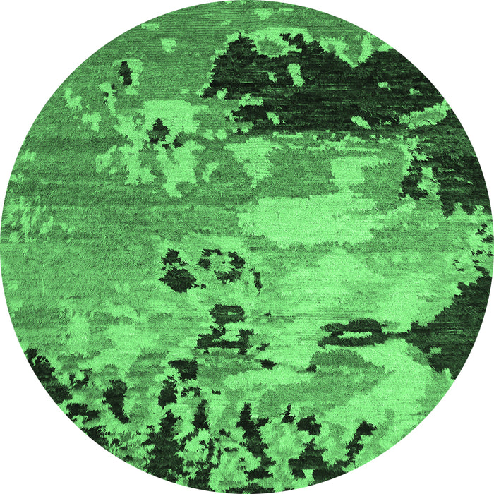 Round Machine Washable Abstract Emerald Green Contemporary Area Rugs, wshcon1243emgrn
