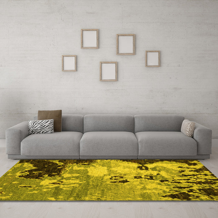Machine Washable Abstract Yellow Contemporary Rug in a Living Room, wshcon1243yw