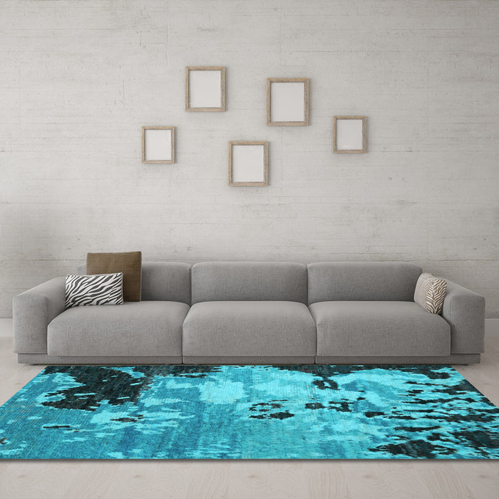 Machine Washable Abstract Light Blue Contemporary Rug in a Living Room, wshcon1243lblu