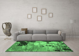 Machine Washable Abstract Emerald Green Contemporary Area Rugs in a Living Room,, wshcon1243emgrn