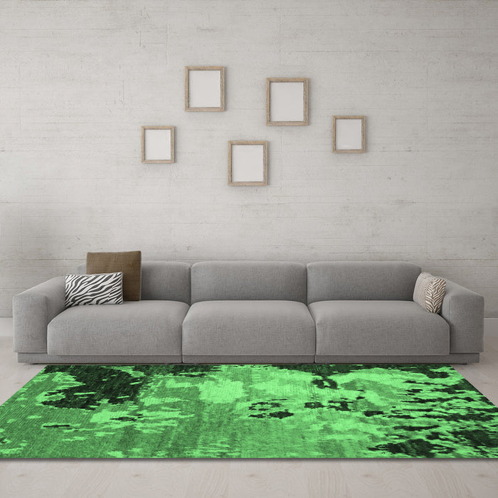 Machine Washable Abstract Emerald Green Contemporary Area Rugs in a Living Room,, wshcon1243emgrn