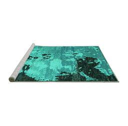 Sideview of Machine Washable Abstract Turquoise Contemporary Area Rugs, wshcon1243turq