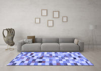 Machine Washable Abstract Blue Contemporary Rug, wshcon1244blu