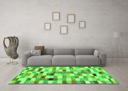 Machine Washable Abstract Green Contemporary Area Rugs in a Living Room,, wshcon1244grn