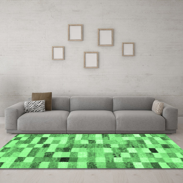 Machine Washable Abstract Emerald Green Contemporary Area Rugs in a Living Room,, wshcon1244emgrn