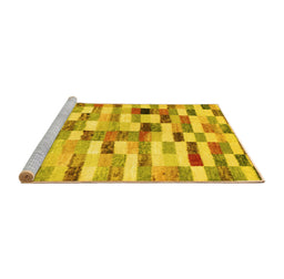 Sideview of Machine Washable Abstract Yellow Contemporary Rug, wshcon1244yw