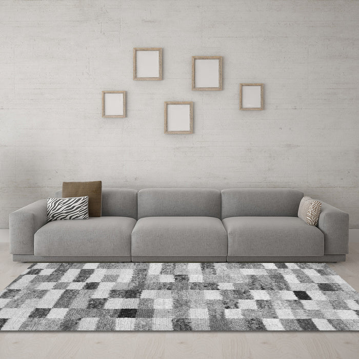 Machine Washable Abstract Gray Contemporary Rug in a Living Room,, wshcon1244gry