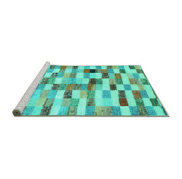 Sideview of Machine Washable Abstract Turquoise Contemporary Area Rugs, wshcon1244turq