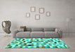 Machine Washable Abstract Turquoise Contemporary Area Rugs in a Living Room,, wshcon1244turq