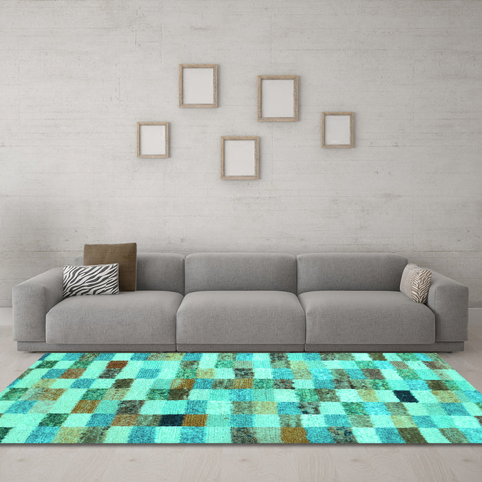 Machine Washable Abstract Turquoise Contemporary Area Rugs in a Living Room,, wshcon1244turq