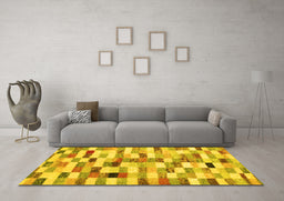 Machine Washable Abstract Yellow Contemporary Rug in a Living Room, wshcon1244yw