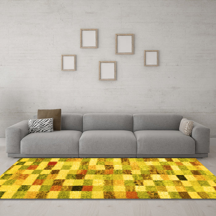 Machine Washable Abstract Yellow Contemporary Rug in a Living Room, wshcon1244yw