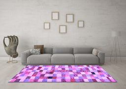 Machine Washable Abstract Purple Contemporary Area Rugs in a Living Room, wshcon1244pur