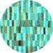 Round Machine Washable Abstract Turquoise Contemporary Area Rugs, wshcon1244turq