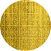 Round Abstract Yellow Contemporary Rug, con1245yw