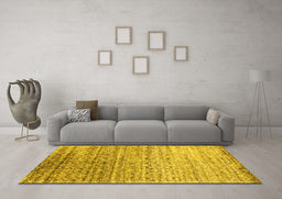 Machine Washable Abstract Yellow Contemporary Rug in a Living Room, wshcon1245yw