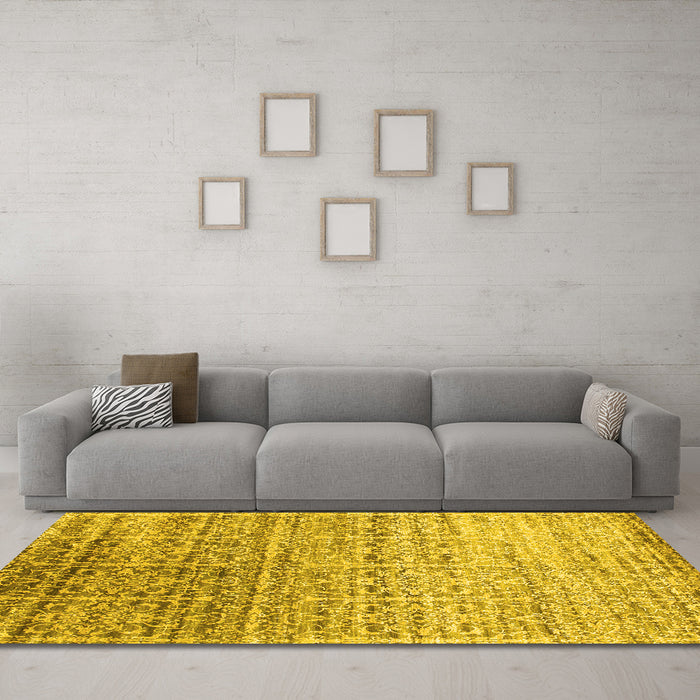Machine Washable Abstract Yellow Contemporary Rug in a Living Room, wshcon1245yw