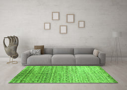 Machine Washable Abstract Green Contemporary Area Rugs in a Living Room,, wshcon1245grn