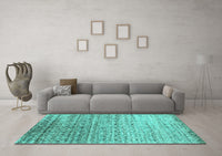 Machine Washable Abstract Turquoise Contemporary Rug, wshcon1245turq