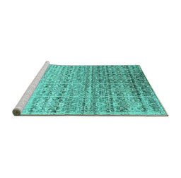 Sideview of Machine Washable Abstract Turquoise Contemporary Area Rugs, wshcon1245turq