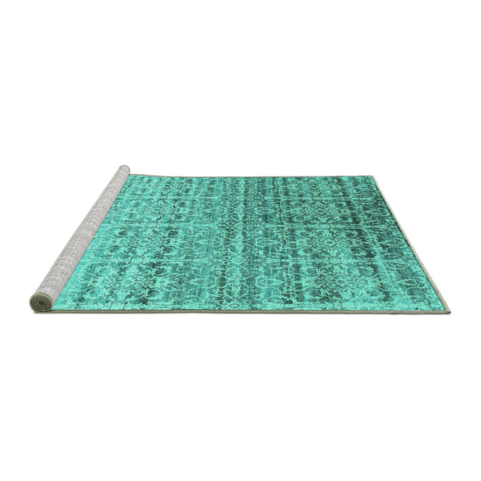 Sideview of Machine Washable Abstract Turquoise Contemporary Area Rugs, wshcon1245turq