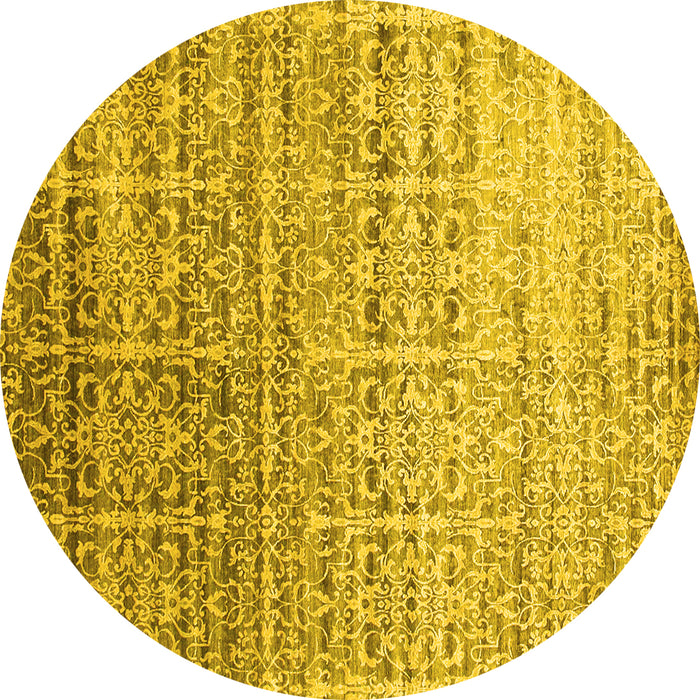 Round Machine Washable Abstract Yellow Contemporary Rug, wshcon1245yw