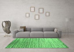 Machine Washable Abstract Emerald Green Contemporary Area Rugs in a Living Room,, wshcon1245emgrn