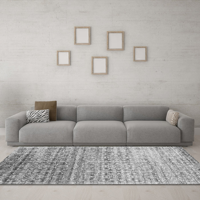 Machine Washable Abstract Gray Contemporary Rug in a Living Room,, wshcon1245gry