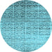 Round Abstract Light Blue Contemporary Rug, con1245lblu